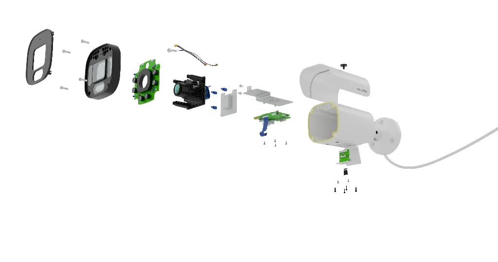 Exploded assembly view of MACTRA bullet camera