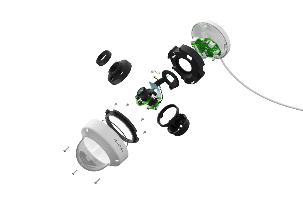Exploded assembly view of MACTRA dome camera