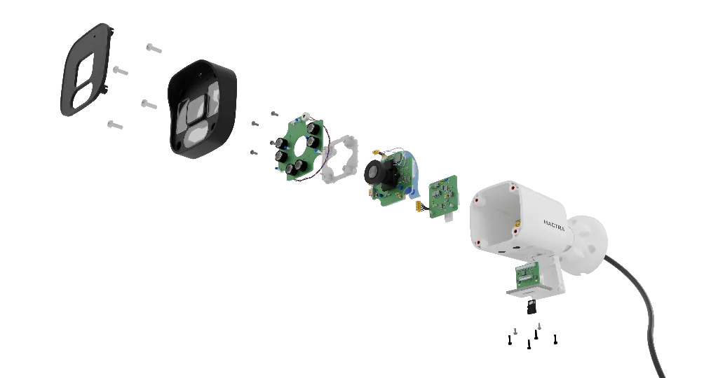 Exploded assembly view of MACTRA mini-bullet camera