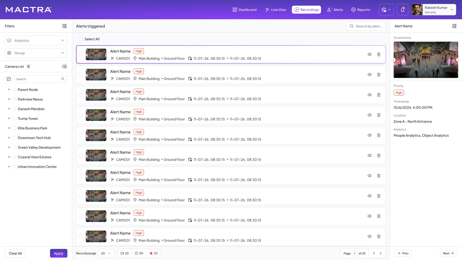 MACTRA VMS — triggered alerts